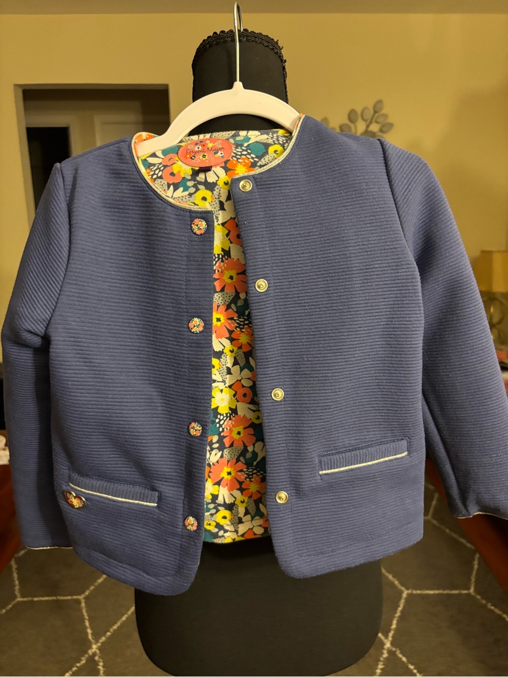 Girls' Navy Floral-Lined Blazer Jacket - sized for 5 yr old
